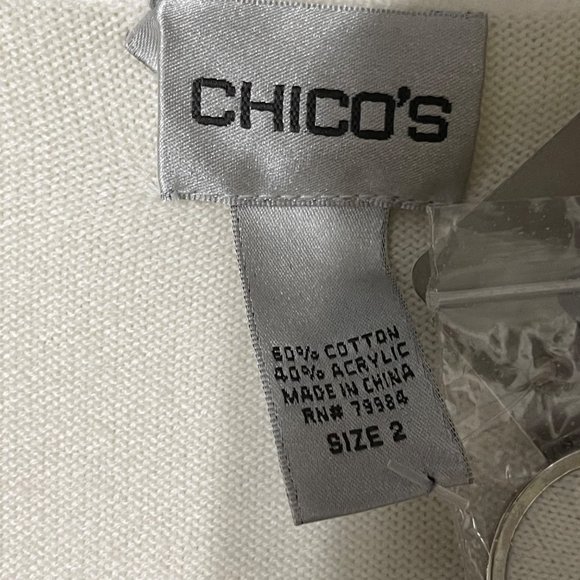Chico’s NWT size 2 (L/12) ivory single button pockets short sleeve cardigan top - Picture 4 of 7